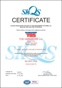 Certifikát ISO 9001:2008 vydaný v roce 2010 (angličtina).